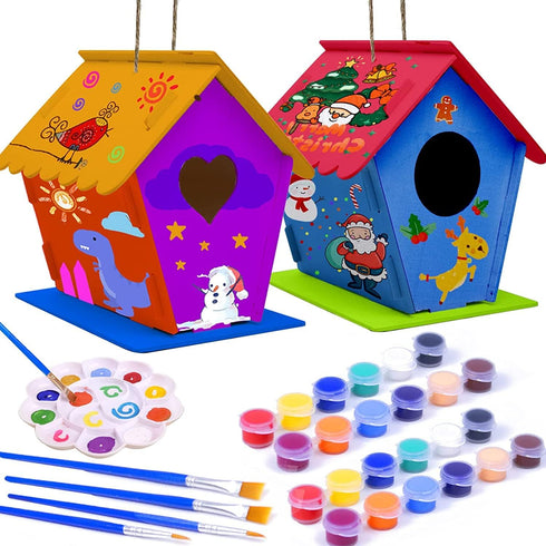 hapray 2 Pack Bird House Kit, DIY Wooden Crafts for Children to Build and Paint