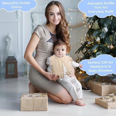 100% 2 Pack, usakinon Organic Cotton Muslin Baby Bibs CPC & GOTS Certified, Front-Closure Drool Bibs, Patent Pending