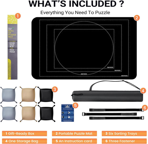 2000 48 31 6 Lwoeo Jigsaw Puzzle Mat Roll Up Pieces, Black x Smooth Top Saver Pad, Large Rubber Puzzel Matt Rollup