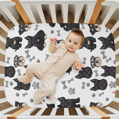 Pigsaly 27x39 Inch Crib Sheets Black White Puppy Schnauzer Dogs Baby Sheet for Standard Crib Mattress Boys Girls