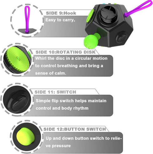 Fidget Dodecagon 12-Side Fidget Toy Cube, Relieves Stress and Anxiety, Travel Toy for Children and Adults, B2 Black