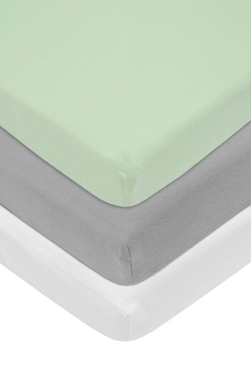 American Baby Company 15" x 33" Fitted Bassinet Sheet, 100% Natural Cotton Jersey Knit, Celery/Gray/White - Pack of 3