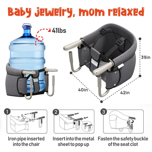 MYYOODI 6-36 3-Point Hook On High Chair, Portable and Foldable Baby Feeding Chair for Babies Months, Safety Harness