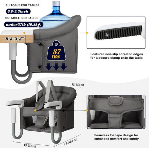 WeierDa 6-36 Hook On High Chair Portable & Foldable for Babies Months Attach to Fast Table Clip On High Chair