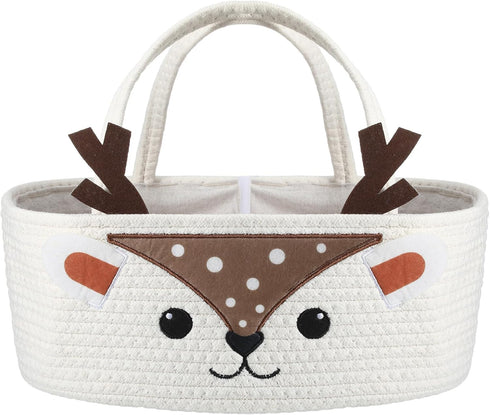 Weysat Cute Deer Baby Diaper Caddy Organizer Cotton Rope Diaper Caddy Basket