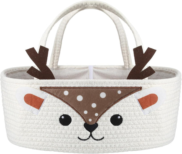 Weysat Cute Deer Baby Diaper Caddy Organizer Cotton Rope Diaper Caddy Basket