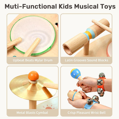 11-in-1 Set-Wooden 1-3, WINGYZ Toddler Drum Baby Musical Instruments & Montessori Musical Toys for Toddlers Music Table
