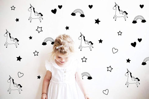 Unicorn Rainbow Star Heart Wall Decal, Removable Vinyl Wall Stickers for Baby Kids Bedroom Nursery Decor A13