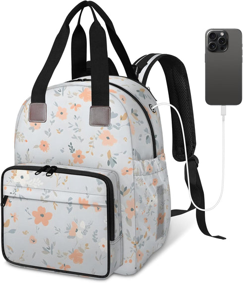 Eativisa Backpack-Multi-functional Simple small flowers Diaper Bag mother and baby bag Thermal compartment USB charging
