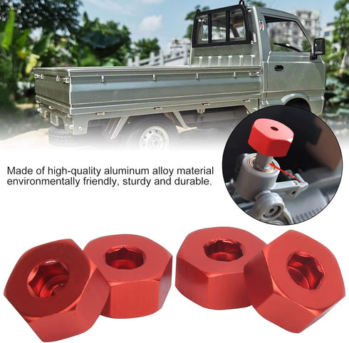VGEBY 4pcs Wheel Hub Hex Adapter, 5mm to 12mm Hex Combiner for D12 1/10 RC Trucks (Red) Car Model Accessory