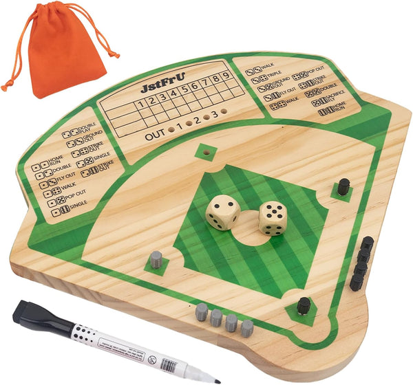 JstFrU Baseball Board Game,Wooden Baseball Game,20mm Thick Wooden Board with 10 Pieces &