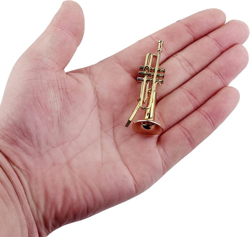 Dselvgvu Miniature Trumpet with Stand and Case, Dollhouse Model Musical Instrument Christmas Ornament (2.36"x0.79")