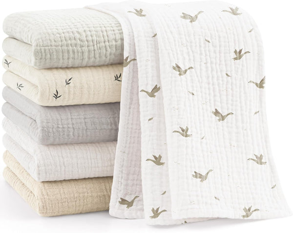 Bearmoss 6 Pack Muslin Burp Cloths for Baby, 100% Cotton Soft Large