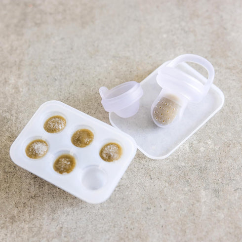 Olababy Silicone Fresh Fruit Feeder & Popsicle Set for Solid Food Introduction, BPA Free Freezer Tray Combo (Blueberry)