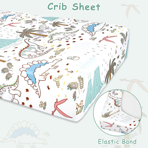 Set 4-Piece Set Set-Fits 52x28 inch SWESEN Dinosaur Crib Bedding for Boys, Crib Includes Quilt, Fitted Sheet, Skirt