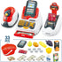 yoliyogo Playset 33pcs Set Pretend Play Cash Register Toy Role Play Shopping Cashier with Scanner Card Machine Toy