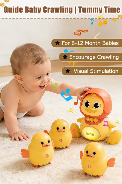 JUYEE Set 4 6-9-12 Tummy 1st Girls(4-Pack) Baby Crawling Toys of - Magnetic Ducks Family for Infants Months, Time Toys