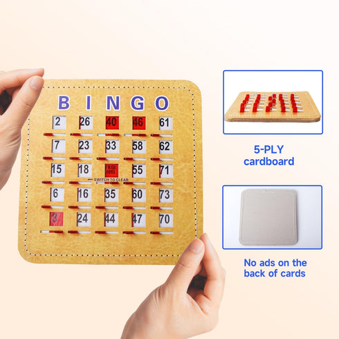 GSE 5Ply Stitched Shutter Bingo Cards - Easy-Read Large Print Bingo Cardboard with Sliding Windows (10-Pack)