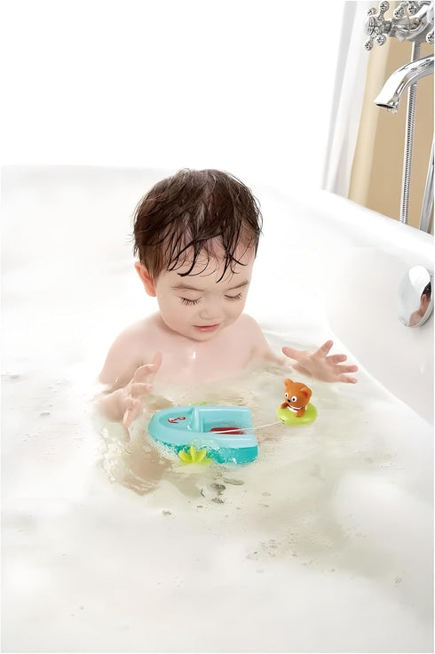 Hape Tubing Pull-Back Boat Bath Toy - Teddy Bear Floating Paddle Boat for Toddlers, Bathtub Shower Fun
