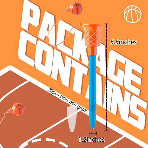 20 Pcs Basketball Hoop Pens - Basketball Party Favors with Blue Pencil Holders, Novelty Pens for Kids Sports Party