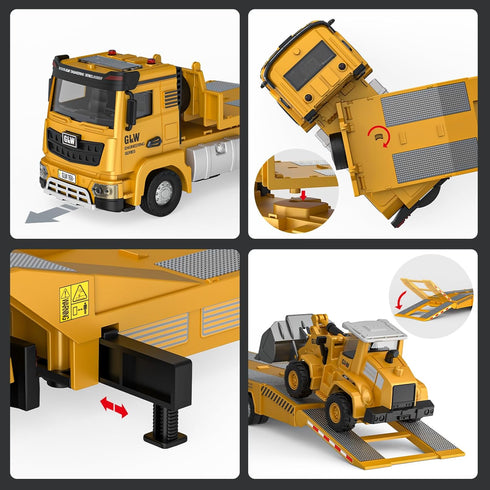 Kids Toys for 3-7 Years Old Boys - Die-cast Construction Toys Set with Semi Truck, Excavator, Bulldozer, Alloy Vehicles