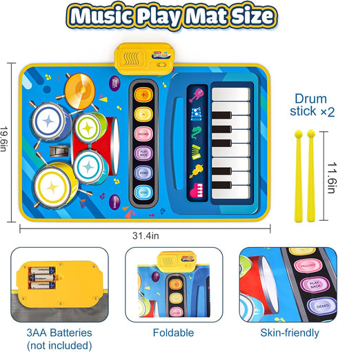 1 2 1 1-3, 12-18 1 2 3 Baby Toys for Year Old Boy Girl, in Musical Piano & Drum Mat for Toddlers Early Education Baby
