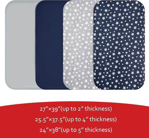 Pack 4 Pack Pack Pack and Play Sheets Boys, Mini Crib Sheets, Stretchy and Play Playard Fitted Sheet, Compatible