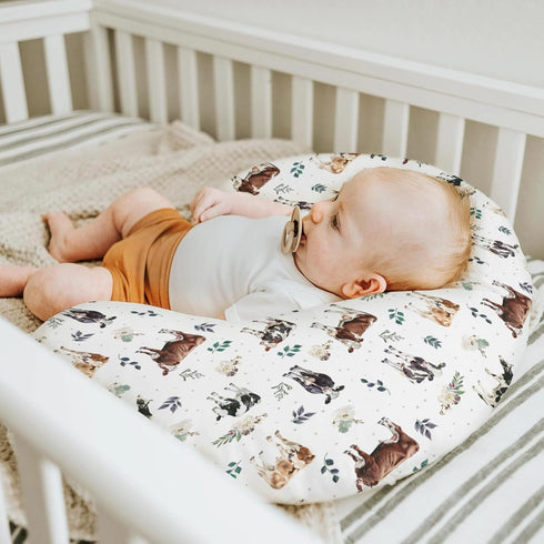Watercolor Cows Boho Leaves Baby Nursing Pillow Covers for Boy Girl Cow Cattle Breeds Green Leaves Nursing Slipcovers