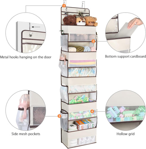 Univivi Over The Door Organizer, Wall Mount Hanging Organizer with Large Compartments and Mesh Side Pockets
