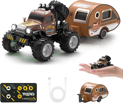 Snugzy Mini RC Car 1:64 Scale RC Truck for Kids with Trailer 2.4Ghz