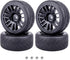 Preglued 1/10 On Road Wheels and Tires, 12mm Hex Rubber Flat Racing Tires for Traxxas and Tamiya (4PCS)