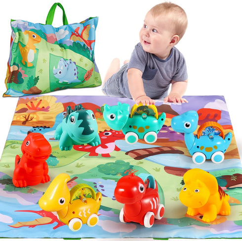 ALASOU 7 PCS Dinosaur Fantastic Creatures Toys with Playmat/Storage Bag | Baby Car Toys for 1 Year Old Boy