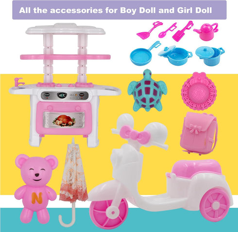 EuTengHao 34Pcs Doll Clothes and Accessories, 12 Inch Boy and Girl Dolls Chef Kitchen Playset
