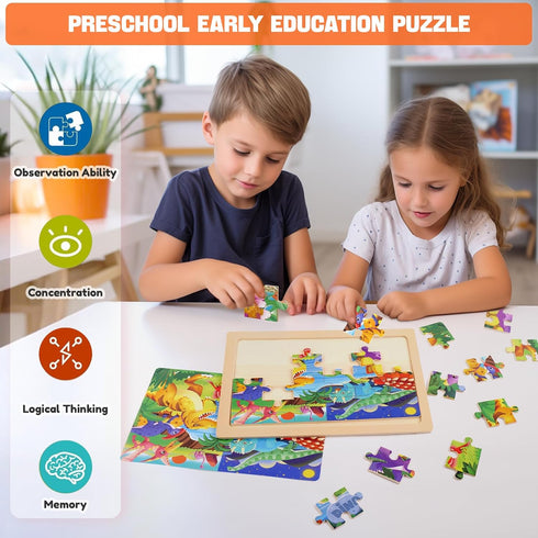 Nexority 4 Packs 24 3-5, 4-8, PCs Wooden Puzzles for Kids Ages Montessori Toddler Jigsaw Puzzles, Preschool Educational