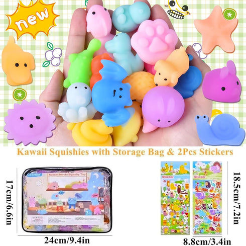 100PCS LEEHUR Kawaii Squishies, Mochi Squishy Toys for Kids Party Favors, Mini Stress Relief Squishy Fidget Toys