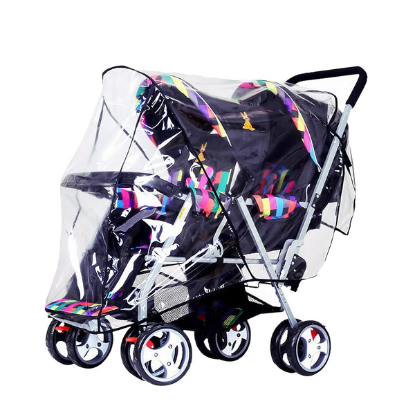 ITODA Twins Baby Pushchair Rain Cover, Universal Waterproof Tandem Stroller Guard for Rainy Weather, Transparent Shield