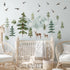 Mountain Wall Decals Large Pine Tree Wall Decals Peel and Stick Forest Tree Deer Birds Woodland Animal Decal Mountain