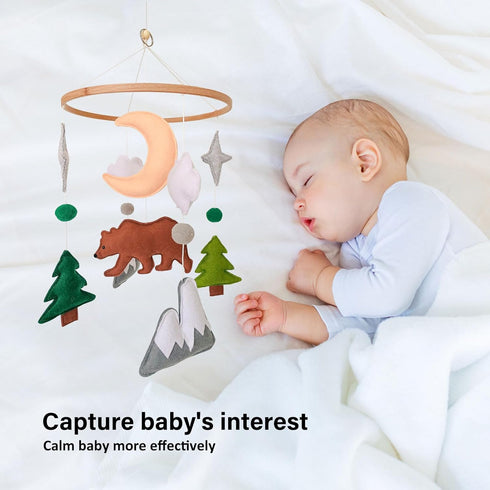 Pack Woodland Baby Mobile, Woodland Mobile for Crib, Bear Crib Mobile for Boys, Nursery Mobile for Bassinet, and Play