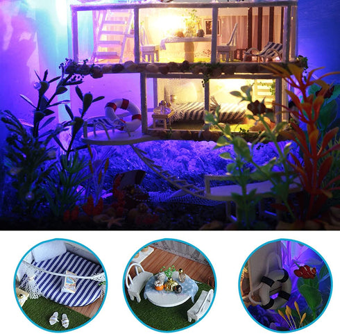 DIY Miniature Dollhouse Kit - Tiny House with Furniture and Dust Proof, 1:24 Scale Beachside Bungalow