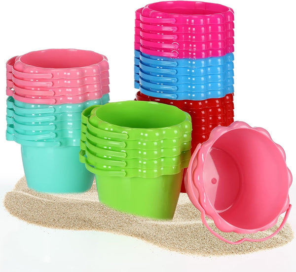 30 Pcs 6.3" Plastic Small Bucket Sand Pails, Bright Colored Beach Toys for Sand Molds at The Sandbox and Outdoor Beach