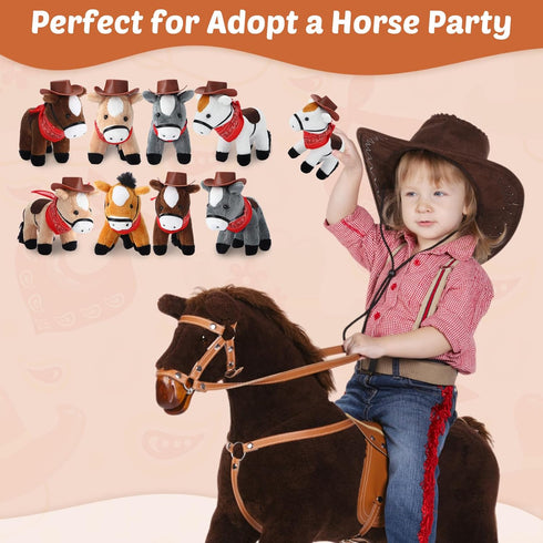 VercanMonth 42 12 12 Pcs Adopt a Horse Party Favor for Kids Mini Plush Stuffed Horses with Tiny Cowboy Hats and Bandana