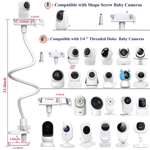 Baby Monitor Mount Baby Kamera Holder Compatible with Infant Optics DXR-8 Pro,Nanit N322NW, ANMEATE SM935E,Vava,Vtech,Hellobaby,Motorola,Eufy and Other Most Cameras with base & 1/4 Screw Mount