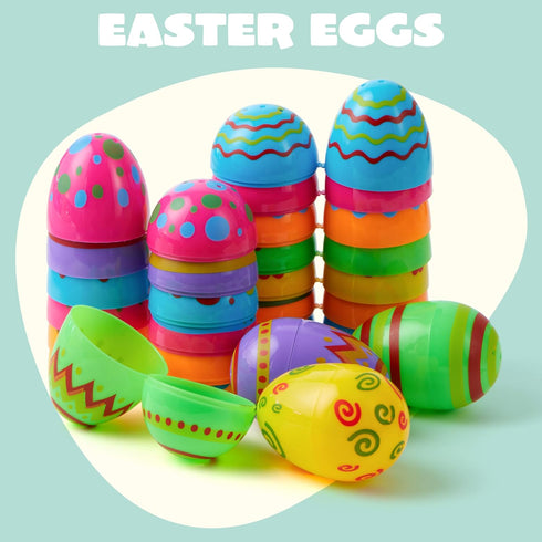 24 3.15'' JOYIN Toy PCs Plastic Printed Bright Easter Eggs, Over Tall Fillable Empty Eggs Bulks for Easter Hunt, Basket