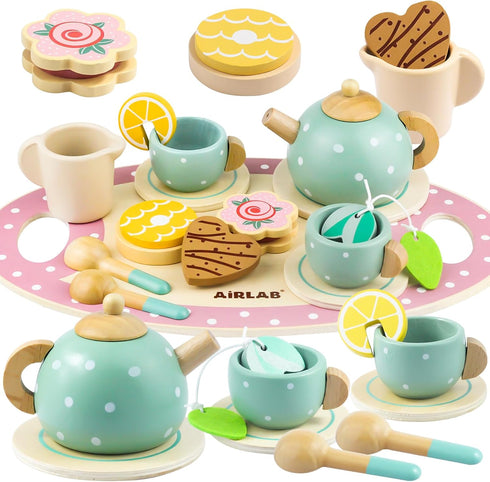 Wooden Tea Set for Little Girls Play Food Pretend Play Kitchen Accessories