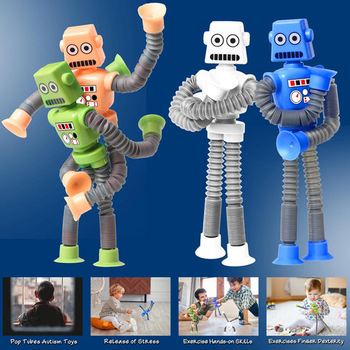 4PCS Telescopic Robot Suction Cup Toy, Shape Changing Tube Fidget Toys, Travel Gift for Kids