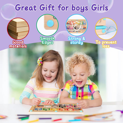 3 4 5 Magnetic Color and Number Maze, Montessori Toys for Year Old, Wooden Magnet Balls Puzzles,Learning Educational
