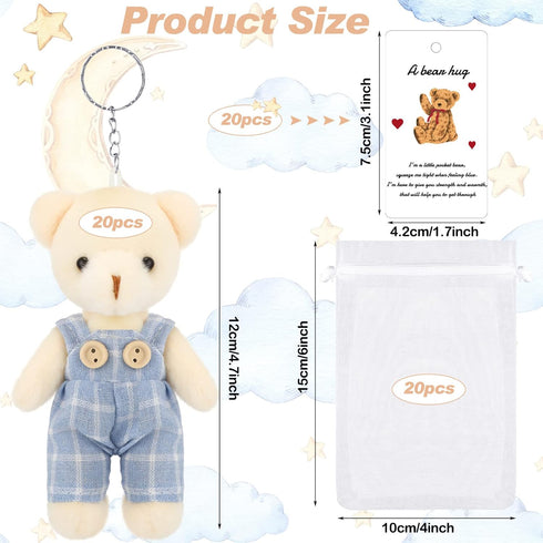 20 Sets Miniature Bear with Clothes, 4.7 Inch Stuffed Plush Bear Decorations, Baby Shower Doll Favors, Blue