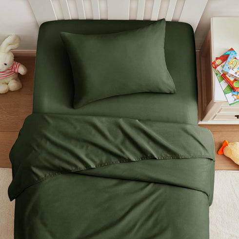 Yvrcen 3-Piece Set Olive Green Toddler Sheets, Green Sheet for Toddler, Soft Microfiber Bed Sheets for Kids Bed