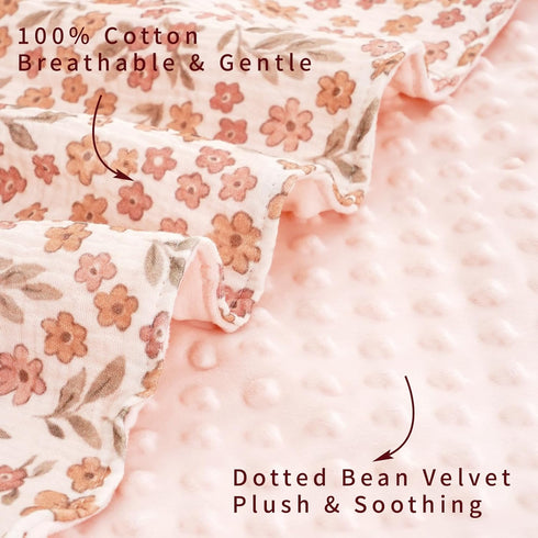 CoolaPeach 2 Pack Backing,39x29.5 Inches,Printed Minky Baby Blankets,Super Soft Receiving Blankets with Muslin Cotton
