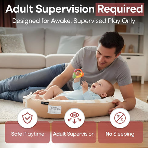 (0-12 Interactivity Baby Lounger for Playtime under Adult Supervision Months), Premium Quality Natural Cotton with Foam